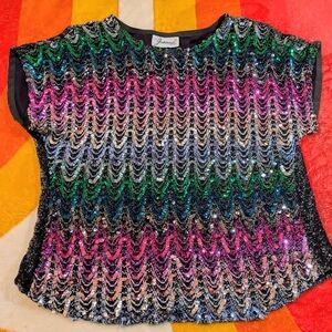 Vintage Joanna Sequin Disco Top Blouse Sparkly Resortwear Cruisewear Formal